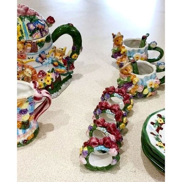 Vintage 1994 Mercuries Bunny Tea Set - 21 Pieces - Children's Easter Tea Set - Picture 3 of 6